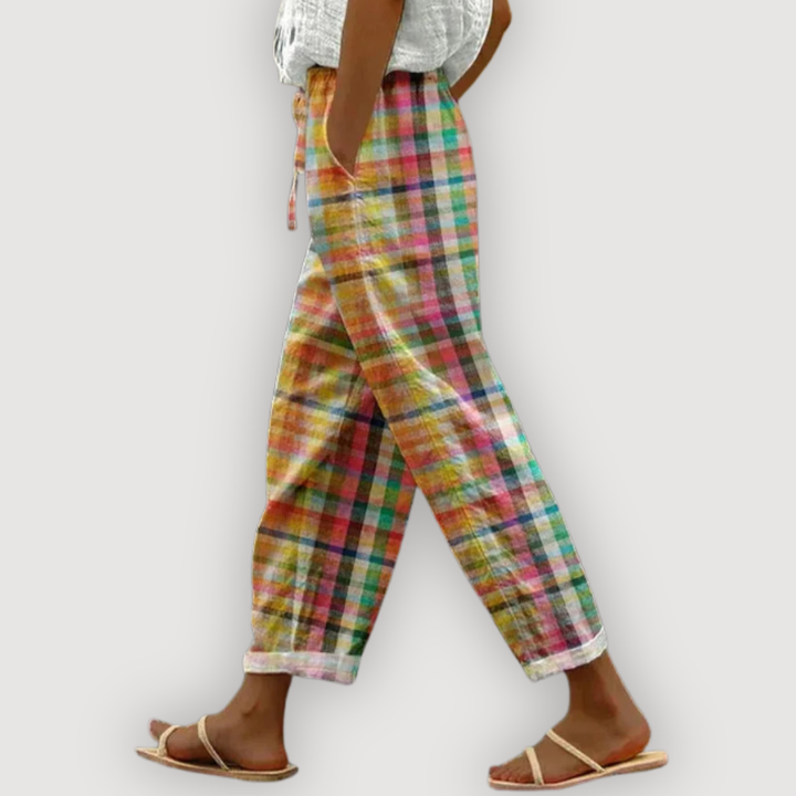 LAYLA – PLAID LINEN TROUSERS