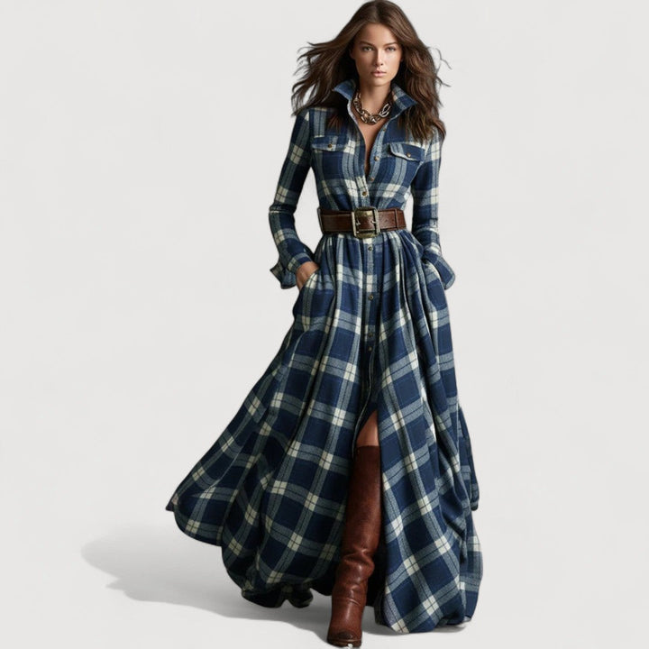 MIRELINE – PLAID MAXI DRESS