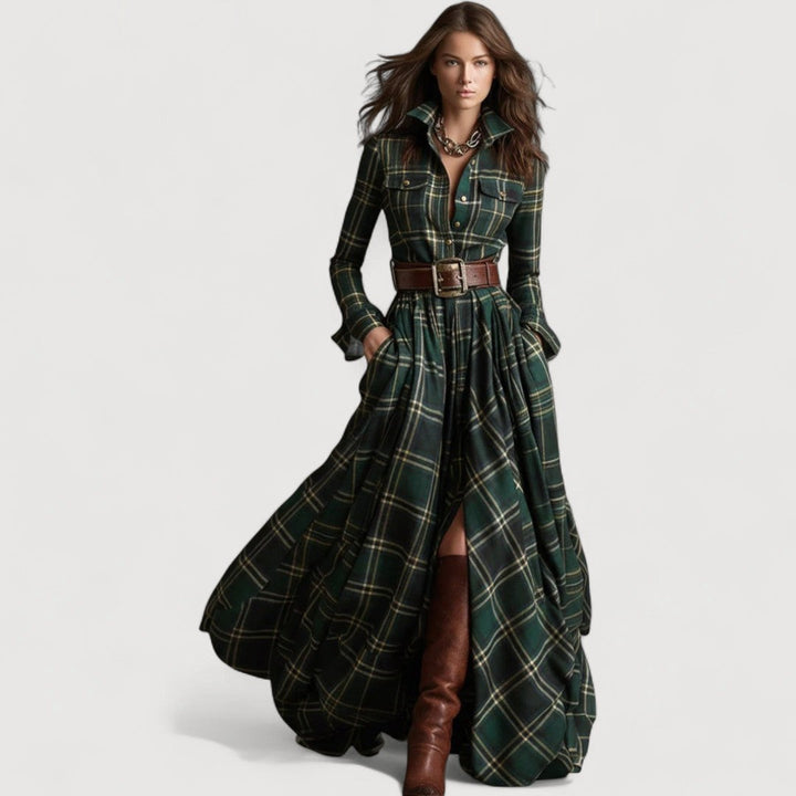 MIRELINE – PLAID MAXI DRESS